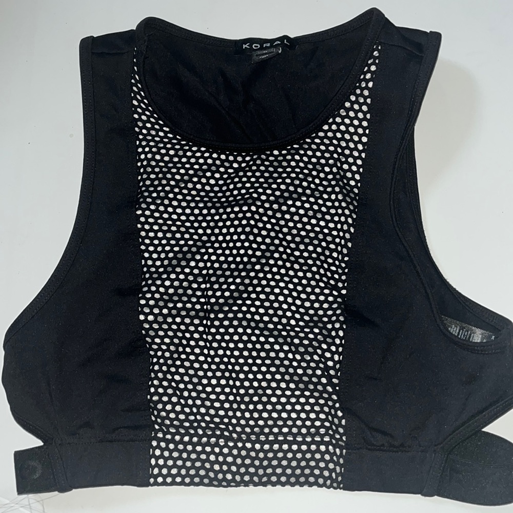 Koral Dayside Evanesce Mesh-Paneled Performance Crop Top (Black/White) - Medium - Picture 2 of 7